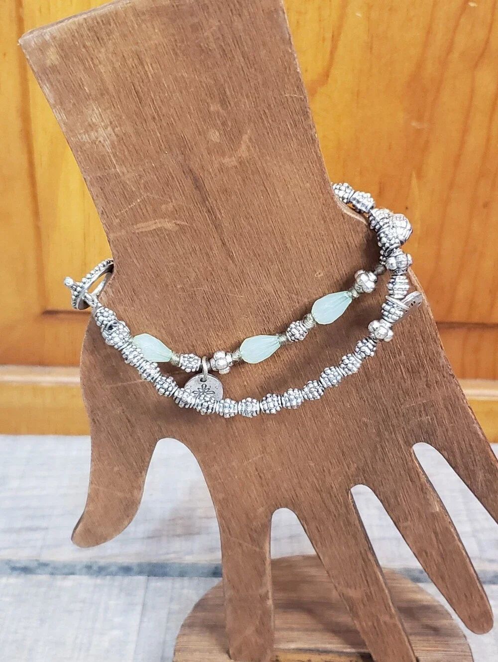 J. JILL Double Strand Silvertone Beaded Toggle Bracelet